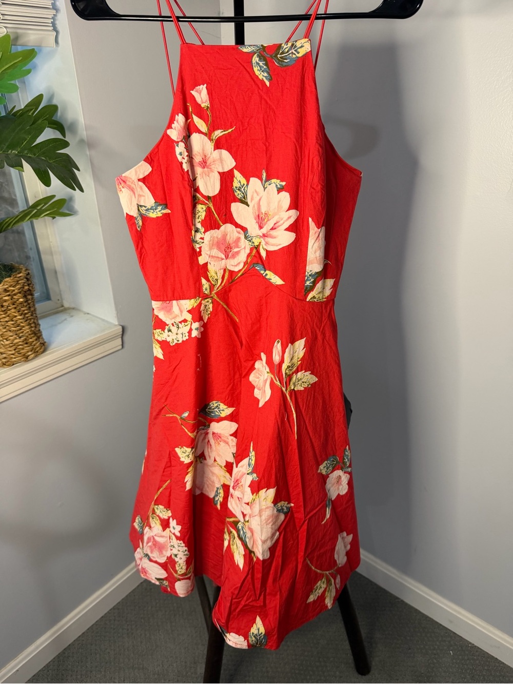 Charlotte Russe Red Floral Midi Dress with Pink Blooms